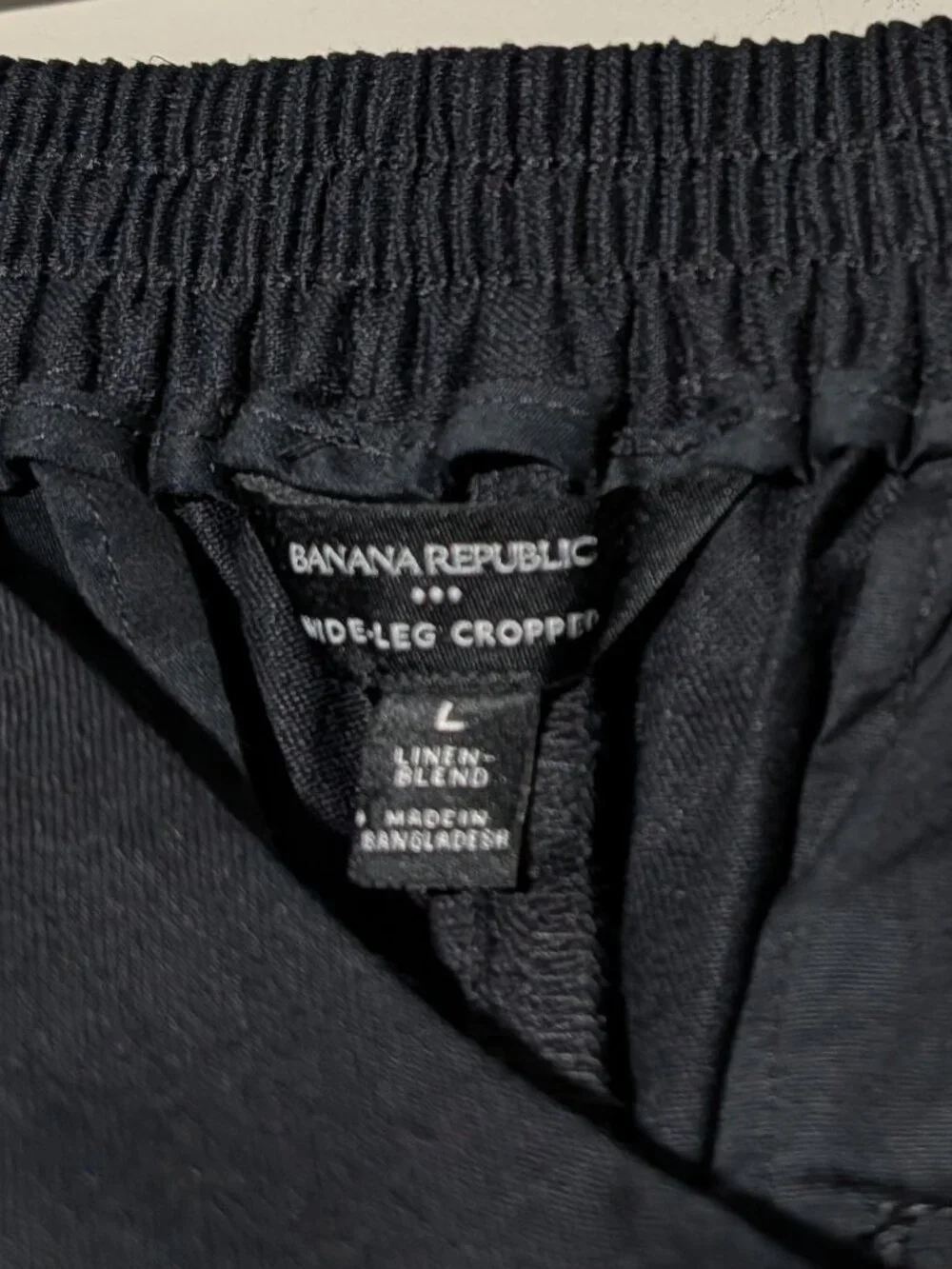 Banana Republic Linen-Blend Wide Leg Cropped Pull-On High Rise Pants Sz L Black